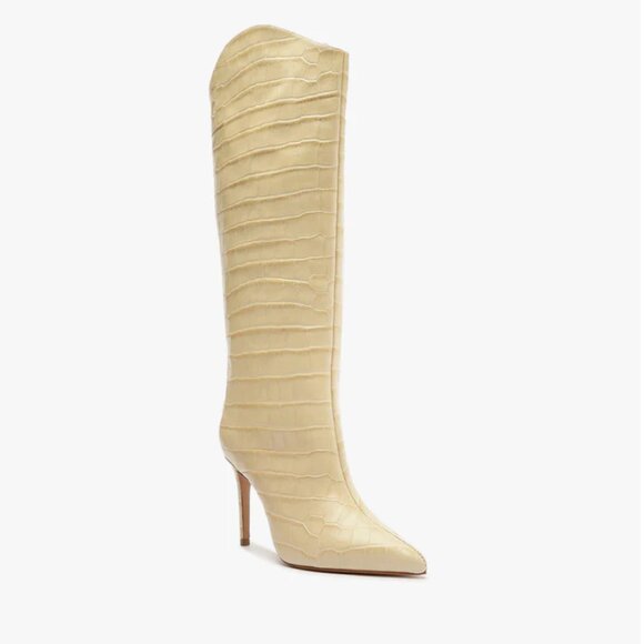 Schutz Maryana Crocodile Embossed Wide Leg Knee High Stiletto Leather Boot 6.5B - Picture 1 of 11